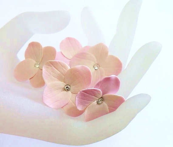 زفاف - Pink Hydrangea - Flower Accessories - Hydrangea Wedding Hair Accessories, Wedding Hair Flower Hair - Set of
