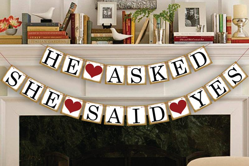 Wedding - He Asked She Said Yes Banner - Rustic Wedding Banner Photo Prop - Wedding Sign - Wedding Decoration
