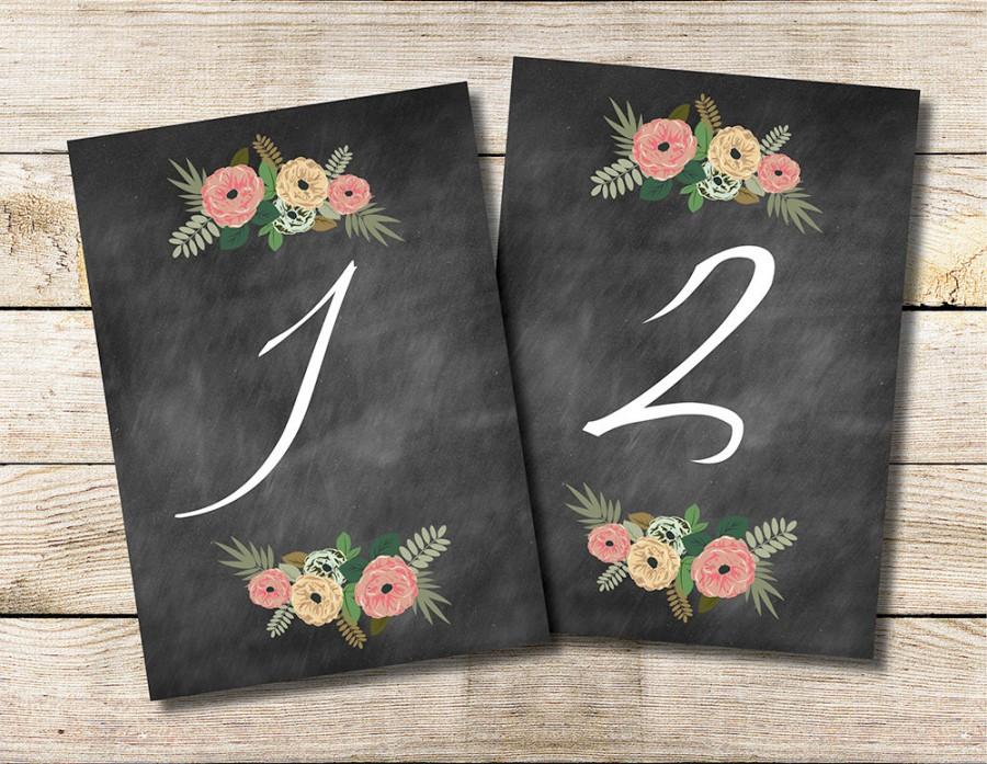 Wedding - Printable Table Numbers (1-30)  INSTANT DOWNLOAD // Wedding // Bridal Shower // 5x7 // Rustic // Chalkboard // Vintage Floral