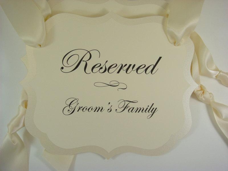 Wedding - Reserved Family Seating Wedding Sign for Church Pews or Chairs to Use During Your Wedding Ceremony Prepared in all of my colors