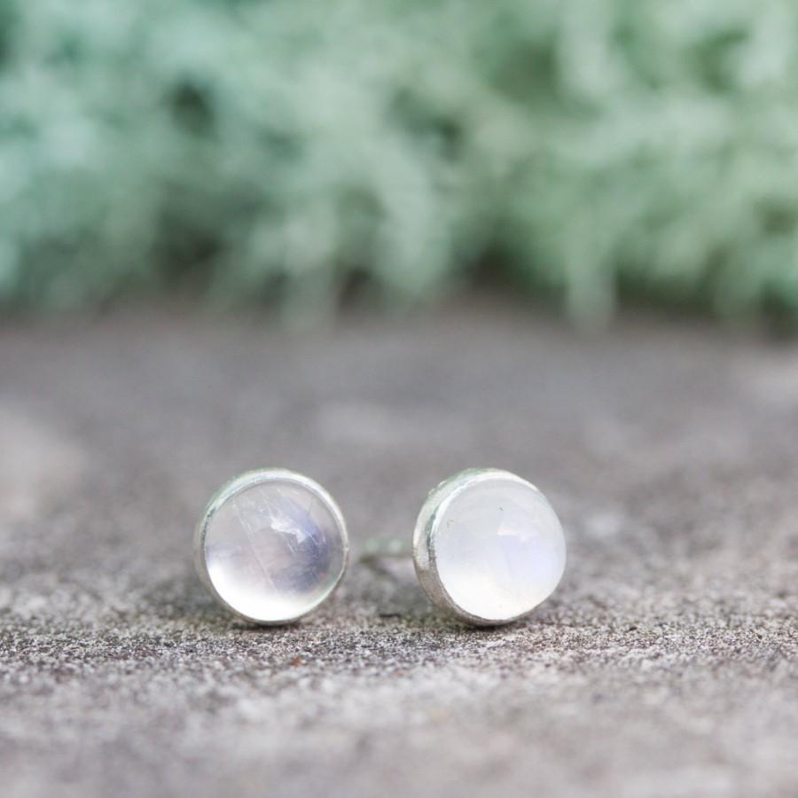 Hochzeit - Minimalistic moonstone stud earrings, sterling silver