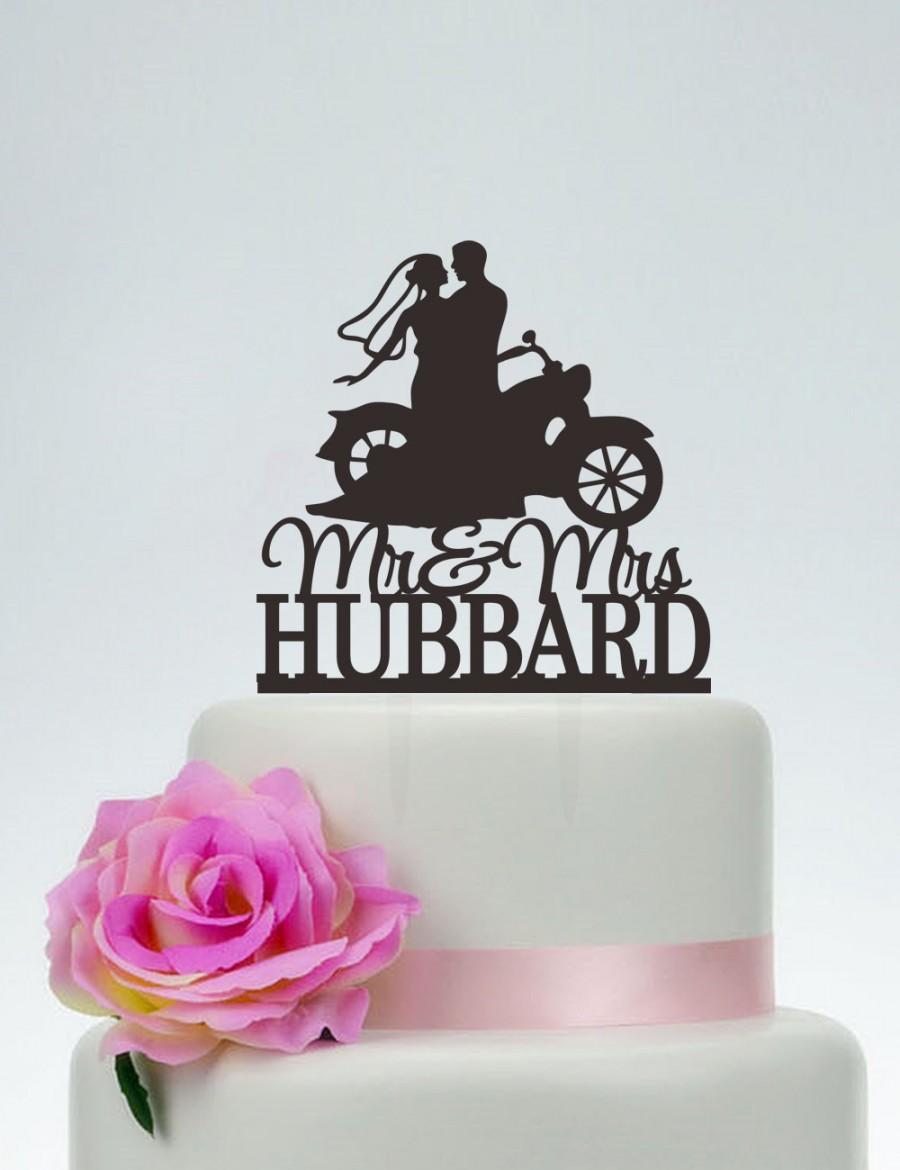 Mariage - Mr And Mrs Wedding Cake Topper With Last Name,Bride And Groom On motorcycle Silhouette,Custom Cake Topper,Couple on Moto Cake Topper C125