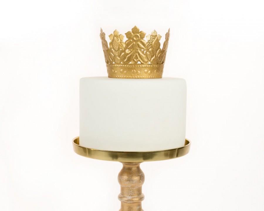 زفاف - Gold Crown Cake Topper, Bright Gold Crown, Mini Crown