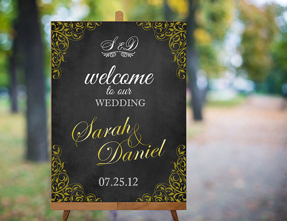 Свадьба - Wedding Welcome Sign Printable Wedding Sign Gold Wedding Signs Chalkboard Wedding Signs Custom Wedding Signs Large Digital Wedding Sign PDF