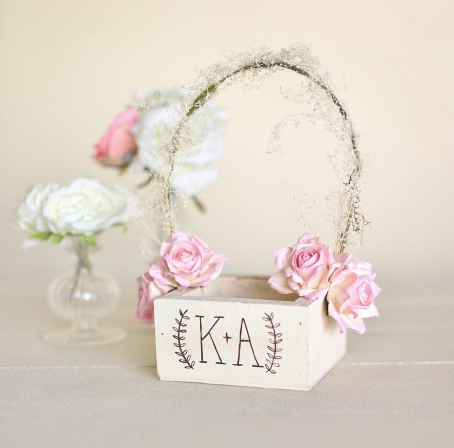 Wedding - Personalized Rustic Chic Flower Girl Basket Paper Roses Baby's Breath Barn Wedding (Item Number MMHDSR10047)