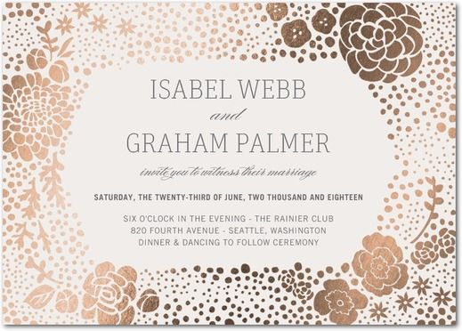 Wedding - Golden Succulent: Floral - Signature Foil Wedding Invitations In Light Gray Or Maple 