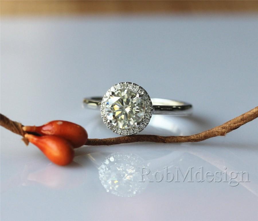Wedding - New Design !! Stackable Moissanite Ring VS 6.5mm Round Cut Moissanite Halo Diamond Ring 14K White Gold Ring Engagement Ring Wedding Ring