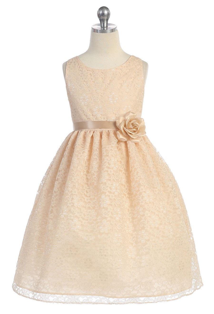 Hochzeit - Sweet Lace Flower Girl Dress With Silk Flower Pin