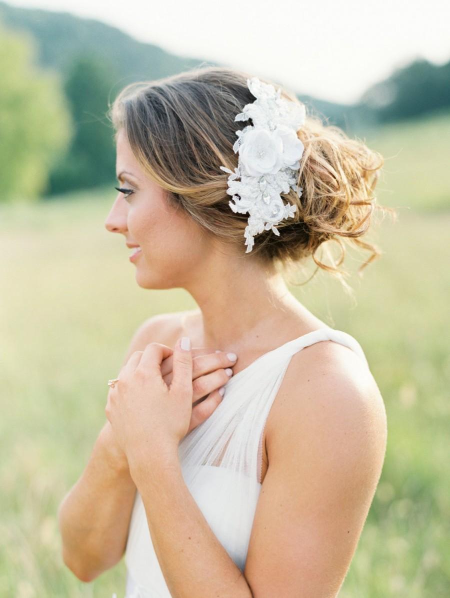زفاف - Lace Beaded Bridal Headpiece. Bridal Lace Comb. Bridal Headpiece.