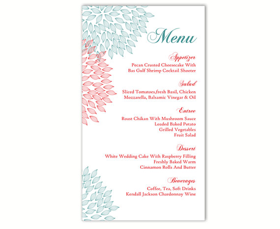 Wedding - Wedding Menu Template DIY Menu Card Template Editable Text Word File Instant Download Blue Red Menu Floral Menu Printable Menu 4x7inch
