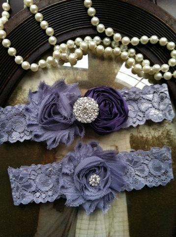 Mariage - Wedding Garter - Eggplant purple garter - Garters - Toss Garter - Grey Lace Garter Set - Bridal Garters - Vintage - Grey - Gray - Rhinestone