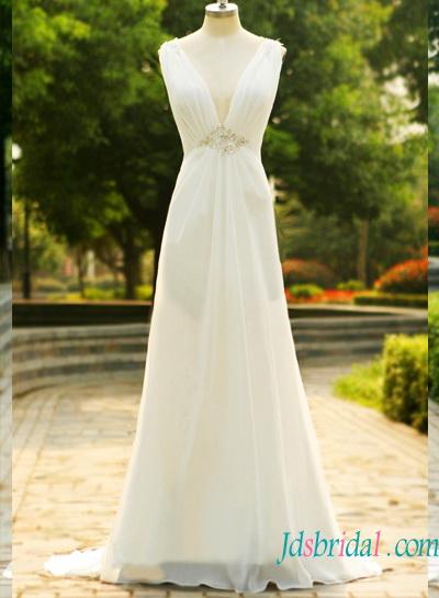 Hochzeit - H1570 Cheap Simple plunging chiffon low back wedding dress