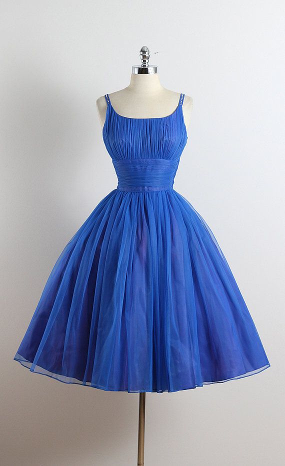 زفاف - Bleu Bijou . Vintage 1950s Dress . Vintage Party Dress . 5676