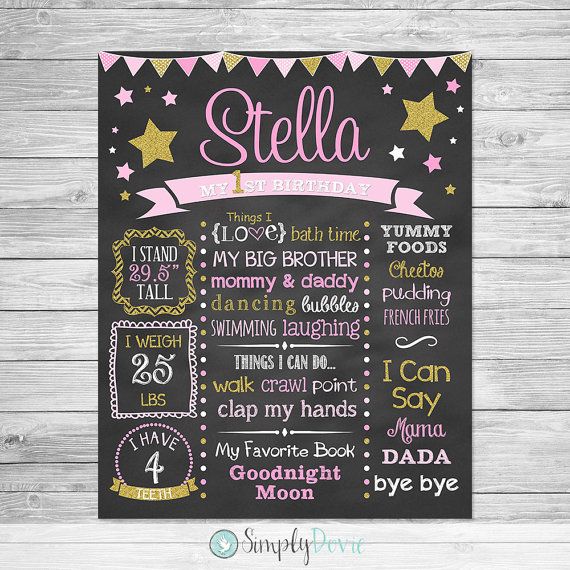 Hochzeit - First Birthday Chalkboard Printable, Twinkle Twinkle Little Star Birthday, First Birthday Chalkboard Sign