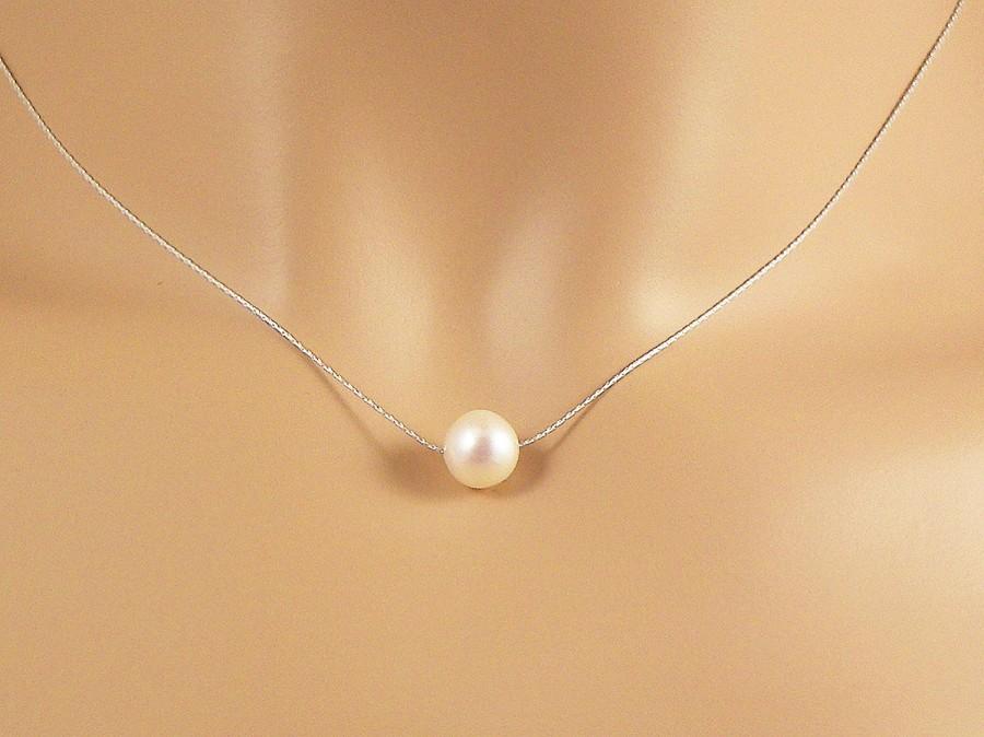 زفاف - Classic Pearl Necklace, One AAA 8mm Solitaire White Freshwater Pearl & Fine Sterling Silver Chain, Single Freshwater Pearl Necklace