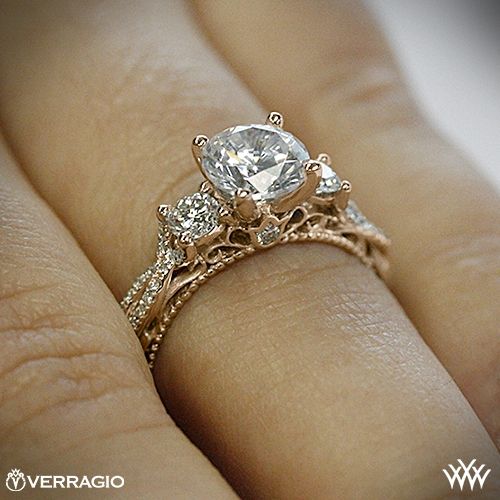 Mariage - 20k Rose Gold Verragio AFN-5013R-4 Beaded Twist 3 Stone Engagement Ring