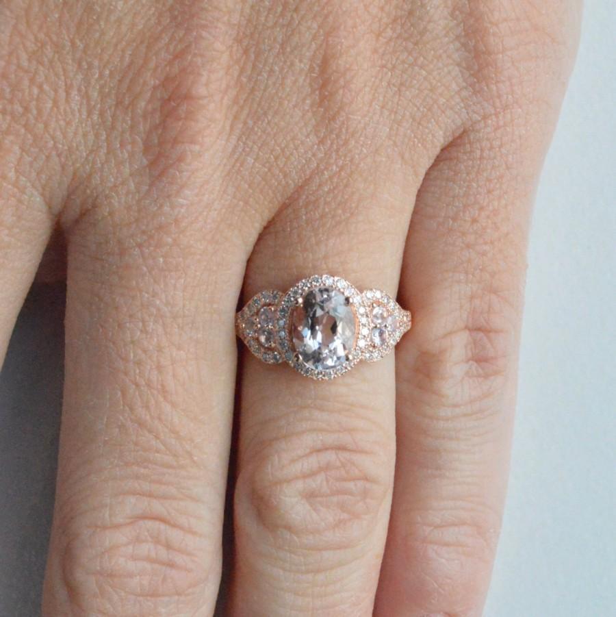 زفاف - Oval Pink Morganite Engagement Ring, 14k Solitaire Engagement Ring, 14k Alternative Engagement Ring, Anniversary Ring