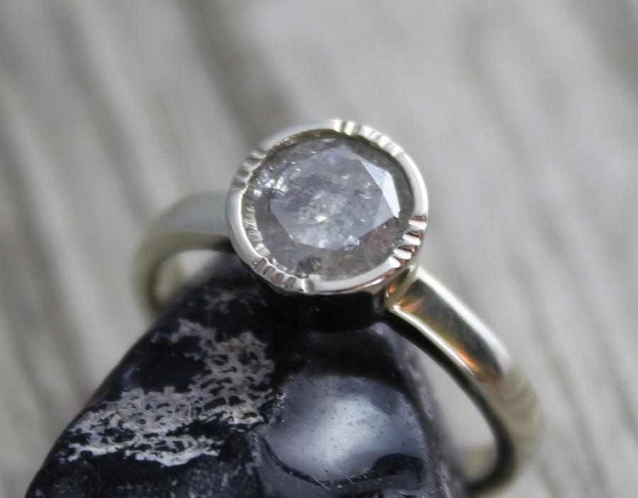 Mariage - Raw diamond Natural Ice Diamond ring 14k White gold engagement ring Ready to Ship size 7