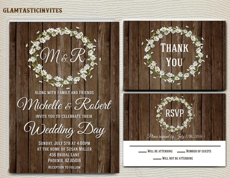 Wedding - Rustic Wedding Invitation Printable, Country Wedding Invitation, Digital file, Printable, wedding invitation suite, Mason Jar Wedding