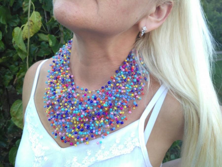 Mariage - Mediterranean style Statement Necklace African Choker Multicolor Necklace Crochet Necklace  Mix Color  Choker Boho Necklace Ethnic Necklace