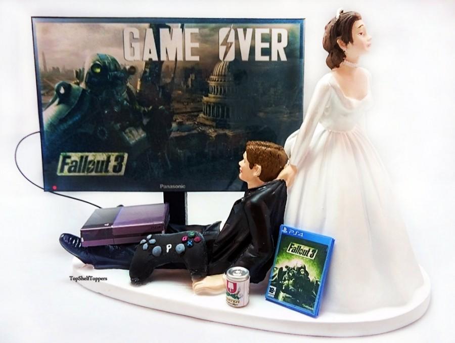 زفاف - Game Over Fallout Wedding Cake Topper Video Gamer Bride and Groom Xbox One/PS4/PC