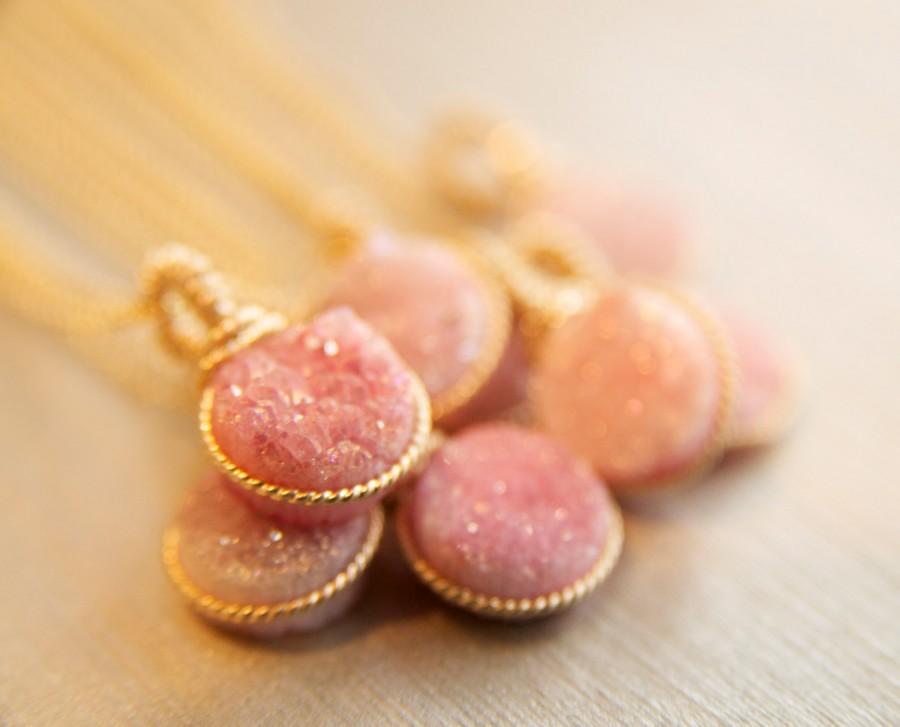 Wedding - Pale Pink Ombre Druzy Pendant Necklaces wrapped in Beaded Wire by BareandMe on Etsy.  The Perfect Gift Ideas for Wedding Partys