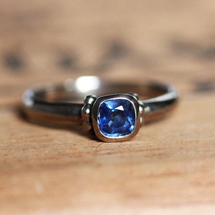 Wedding - Blue sapphire engagement ring- 14k palladium white gold- white gold sapphire ring - promise ring - Temple ring - custom made to order