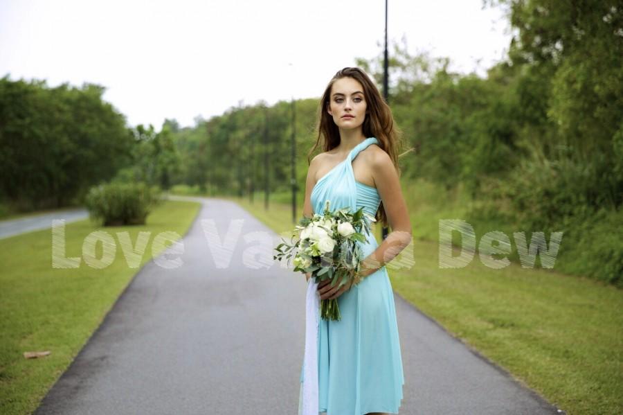 زفاف - Bridesmaid Dress Infinity Dress Pastel Blue Straight Hem Knee Length Wrap Convertible Dress Wedding Dress