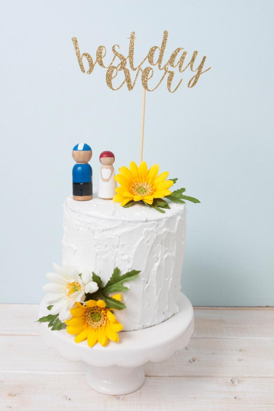 Hochzeit - Best Day Ever Cake Topper, Wedding Cake Topper, Gold Glitter Cake Topper