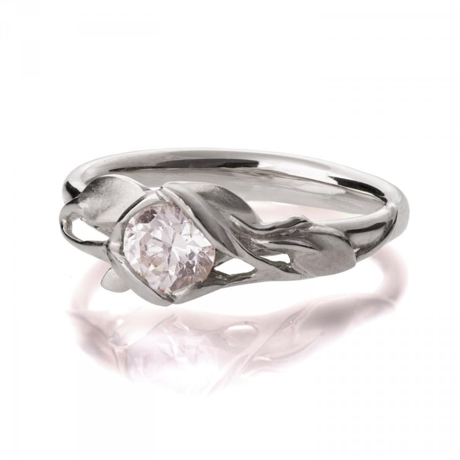 زفاف - Leaves Engagement Ring - 18K White Gold and Diamond engagement ring, engagement ring, leaf ring, filigree, antique,art nouveau,vintage, 6