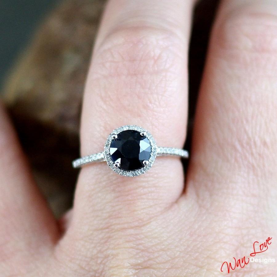 Wedding - Natural Dark Blue Sapphire & Diamond Halo Engagement Ring 1.5ct 7mm 14k 18k White Yellow Rose Gold-Platinum-Custom made-Wedding-Anniversary