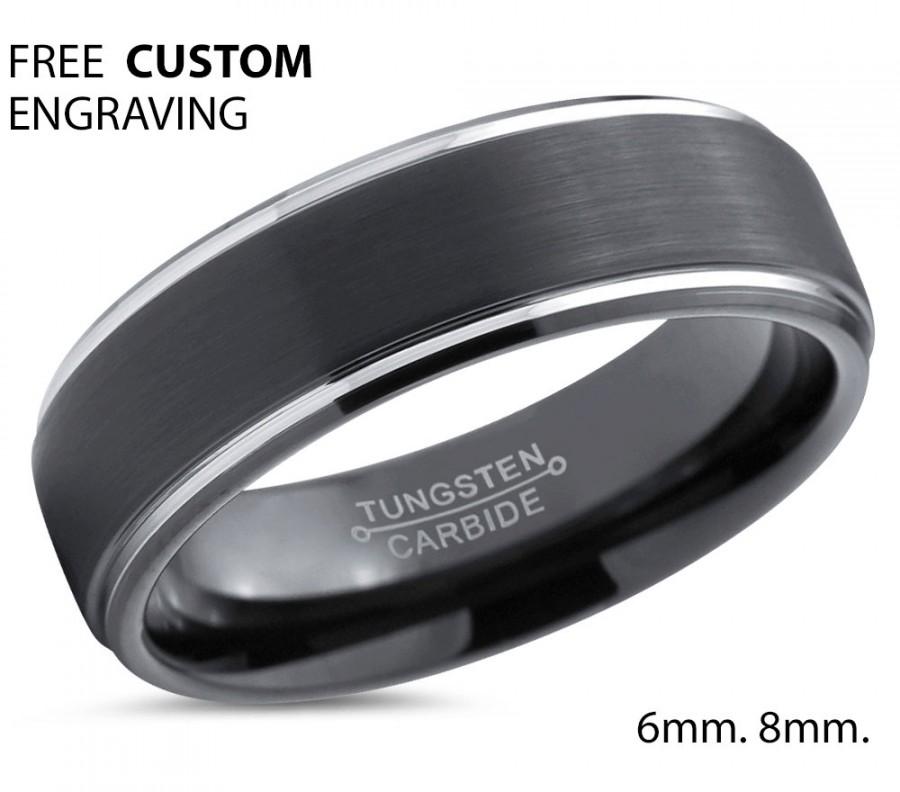 Свадьба - Black and Silver Tungsten Wedding Band,Black Tungsten Wedding Ring,Men's Tungsten, Ladies Tungsten Wedding Band,Anniversary Ring,His,Hers