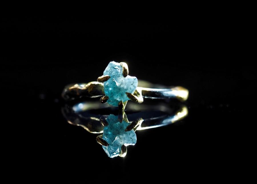 Wedding - Raw Diamond Engagement Ring Large Blue Natural Diamond Conflict Free Uncut