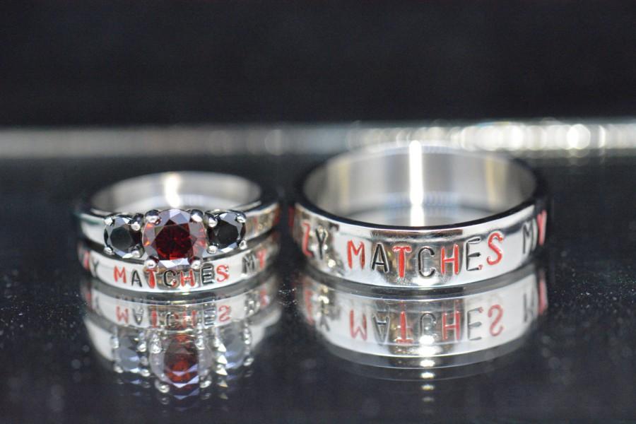 Mariage - Nickname Rings "your crazy matches my crazy" comic inspired Stainless Steel Wedding set Comic inspired Lady Deadpool and Deadpool