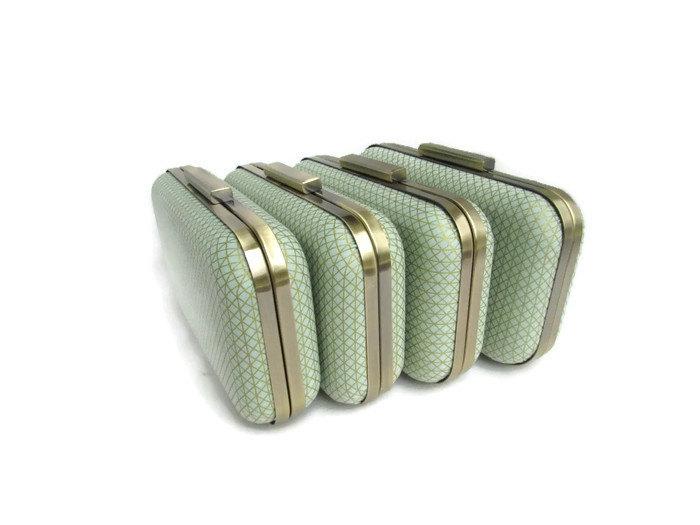 Mariage - mint clutches, set of 4, mint weddings, bridal accessories, bridesmaids accessories, clutches mint and gold, mint lavender wedding, lavender