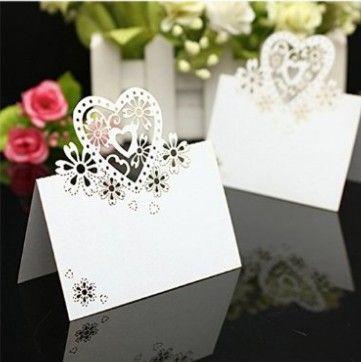 Mariage - 50pcs Love Heart Laser Cut Wedding Party Table Wine Food Guest Name Place Cards