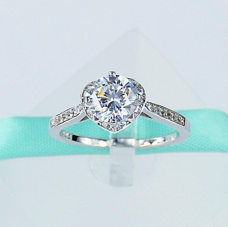 زفاف - 6Grape Platinum Plated 925 Sterling Silver Simulated Diamond Cubic Zirconia CZ Heart Women Ring Engagement Promise Womens
