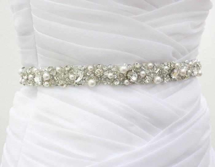 زفاف - Best Seller - MONACO II - 3/4" Swarovski Pearls And Rhinestones Encrusted Bridal Sash, Wedding Beaded Belt, Crystal Belts