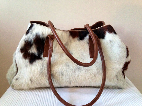 Wedding - Brown and white cow skin shoulder bag 