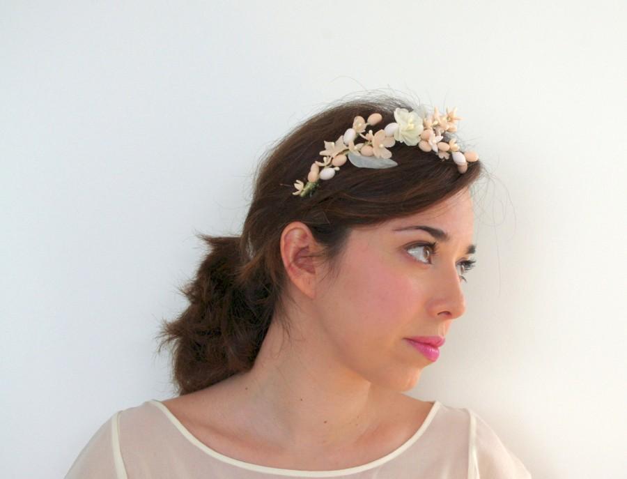 Mariage - Pale peach wax flowers and stamens headpiece / bridal wax flowers / wedding headband / millinery flowers / romantic bride /