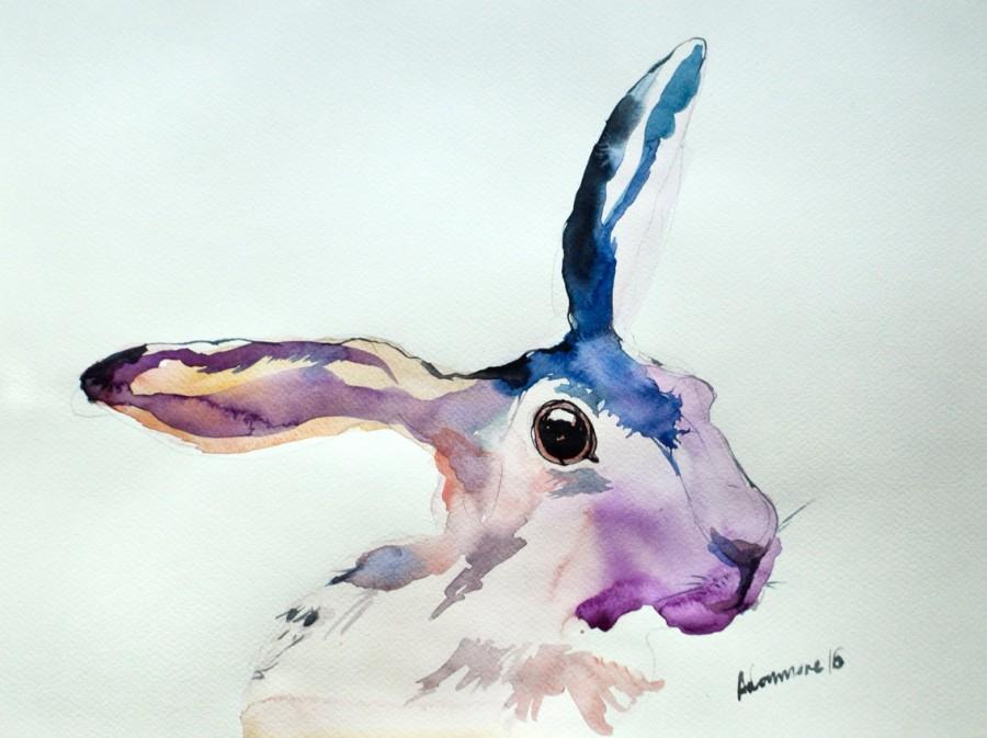 زفاف - March Hare watercolor painting - original. Alice Through the Looking Glass. Cute bunny water colour picture.Contemporary water color drawing