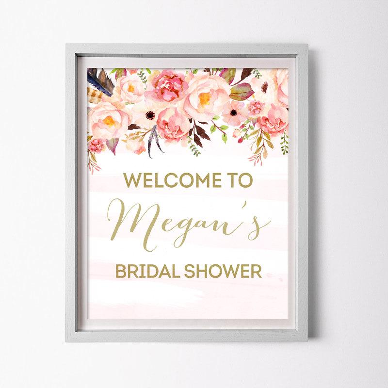 Wedding - Bridal Shower Welcome Sign. Bridal Shower sign, Bridal Shower decoration, PRINTABLE Welcome sign, pink gold party decor  0001