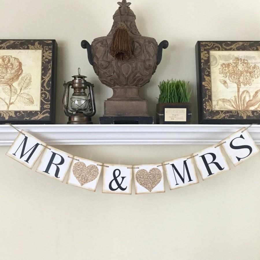 زفاف - Mr and Mrs Banner, Wedding Reception Decor, Sweetheart Table, Wedding Banners, Champagne