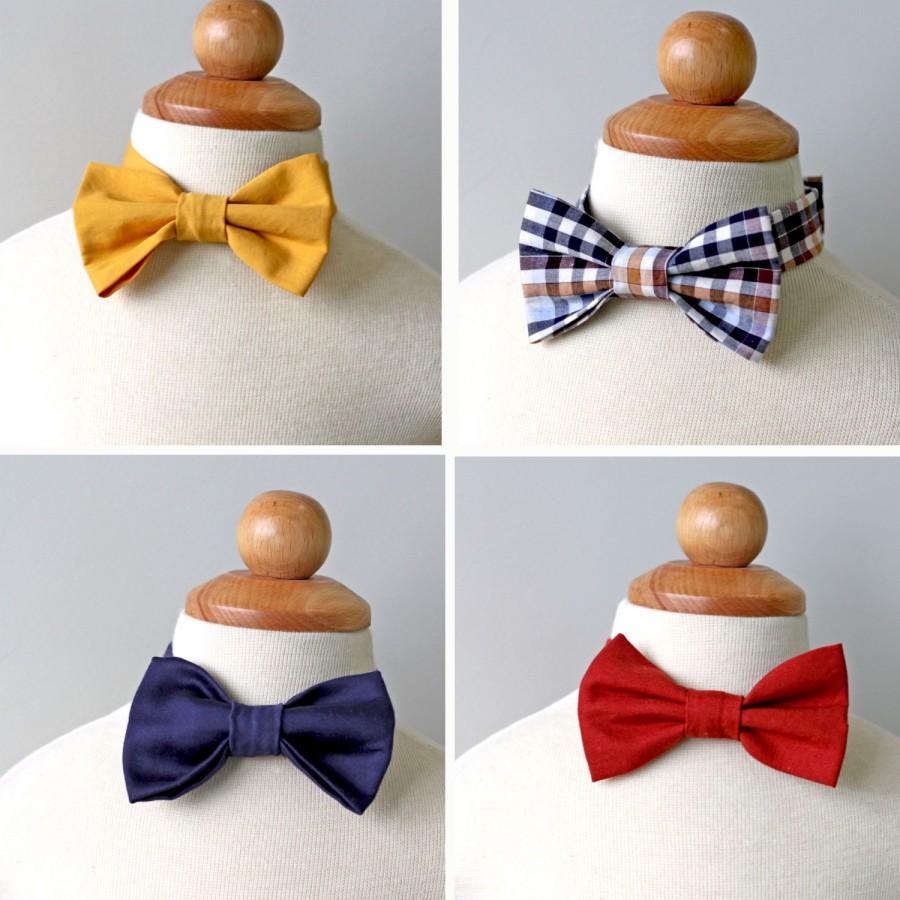 Mariage - Cotton Bow Tie for Boy, Toddler and Baby, Fall Collection, Yellow Gold, Plaid, Midnight Navy and Redwood