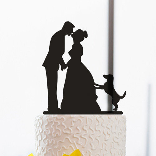 Wedding - Cake Topper Dog-Silhouette Cake Topper-Bride and Groom Kiss Cake Topper-Wedding Cake Topper-Funny Cake Topper Dog-Rustic Cake Topper Wedding