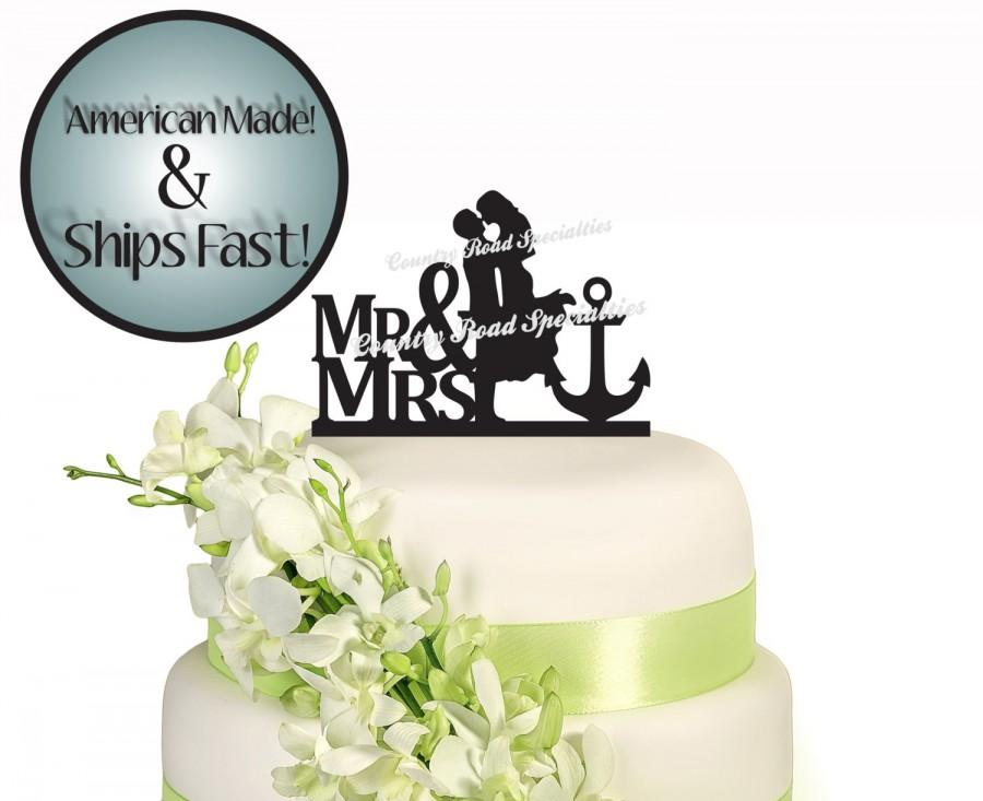 Свадьба - Mr & Mrs Silhouette Romantic Couple With Anchor Wedding Cake Topper #520 Made In USA..Ships From USA