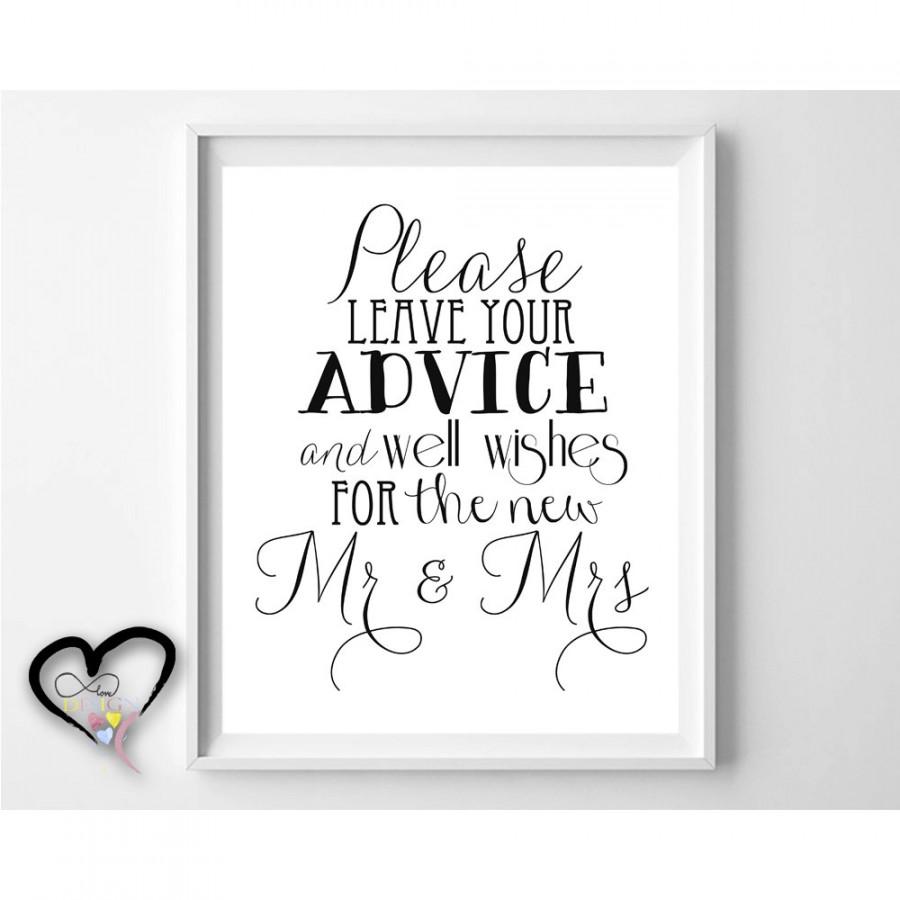 Mariage - Wedding Advice Sign. Please Leave Advice and Well Wishes for the New Mr & Mrs. Bride and Groom Advice Cards and Sign. Marriage Advice Sign.