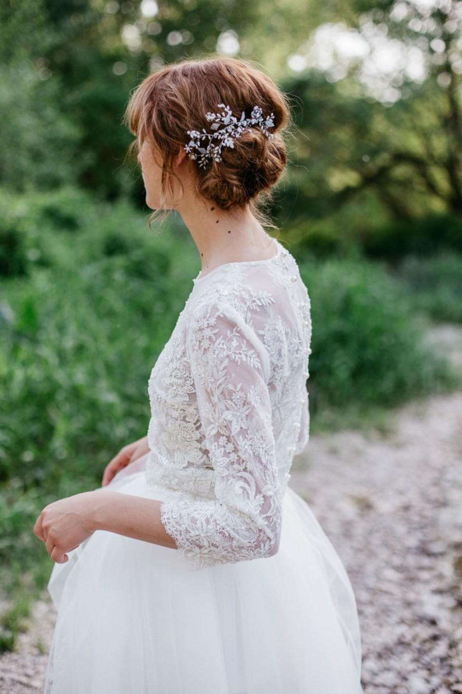 Wedding - Bridal Lace Top, Beaded  Wedding Lace Top, bridal cover up  , Ivory Cream Top , 3/4 Sleeves Lace Top, Wedding Topper ,Bridal Separates