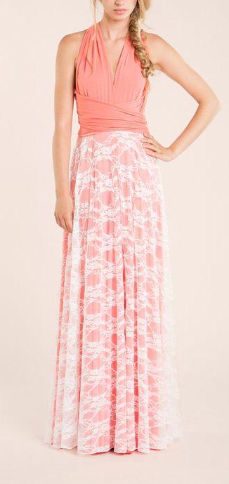 Mariage - Peach Bridesmaid Coral Dress, Bridesmaid Lace Dresses, Custom Lace Dress, Lace Dresses, Feminine Dress, Elegant Party Dresses, Romantic Gown