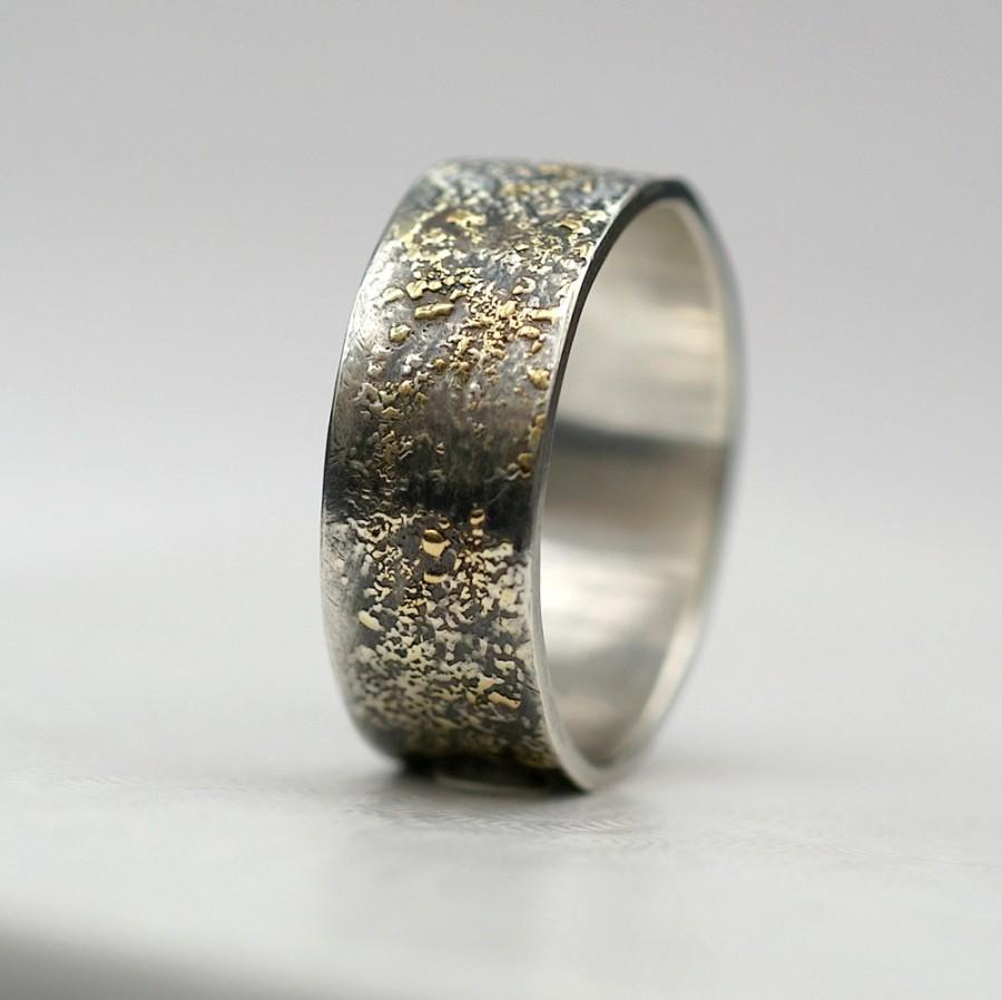 Wedding - Gold Chaos 8mm Wide - Wide Wedding Band in 18kt Gold and Sterling Silver for Men